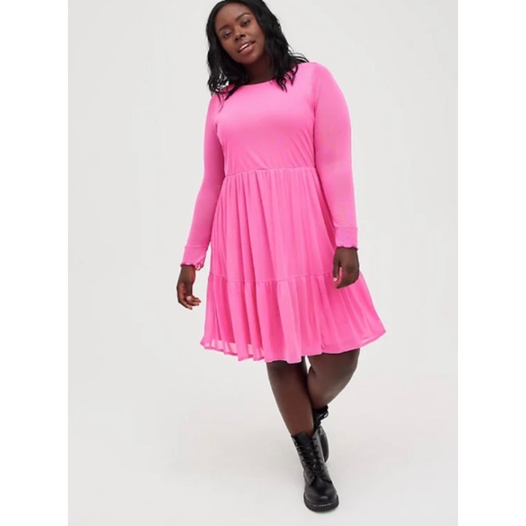 🆕 Pink Mesh Ruffle Tiered Mini Dress 1 1X 14 16 NWT Torrid New! - Picture 5 of 6
